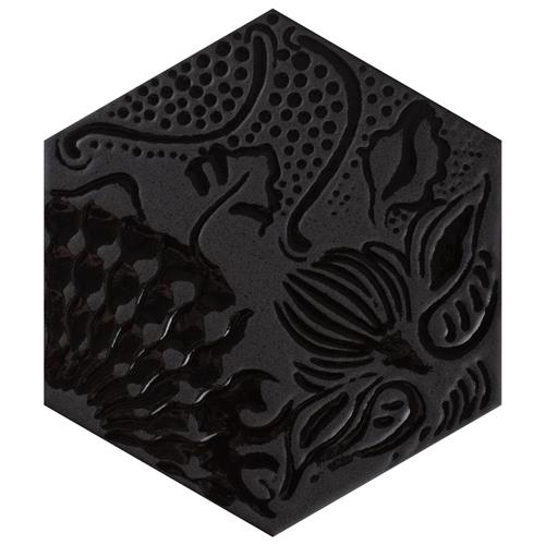 Gaudi Lux Hex Black 8-5/8"x9-7/8" Porcelain Floor/Wall Tile