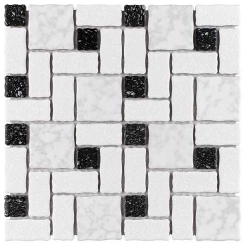 Academy White and Black 11-7/8"x11-7/8" Porcelain Mosaic