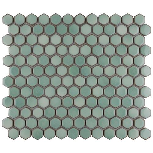Hudson 1" Hex Mint Green 11-7/8" x 13-1/4" Porcelain Mosaic