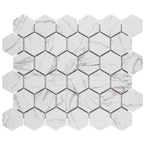 Flo 2" Hex White 11-1/8"x12-5/8" Porcelain Mosaic